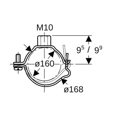 Geberit Rohrschelle PE-HD 160 mm verzinkt mit Gewindemuffe M 10, Farbe silber Bild 3
