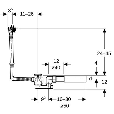 Geberit Badewannenablauf, mit Ventilstopfen d52, mit Fertigbauset, chrg, DN 40 / 50, Farbe chrom Bild 3