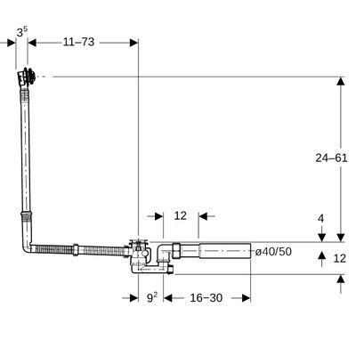 Geberit Ab- und Überlaufgarnitur d52, DN 40 / 50, für Sonderwannen, 50 mm Bild 3