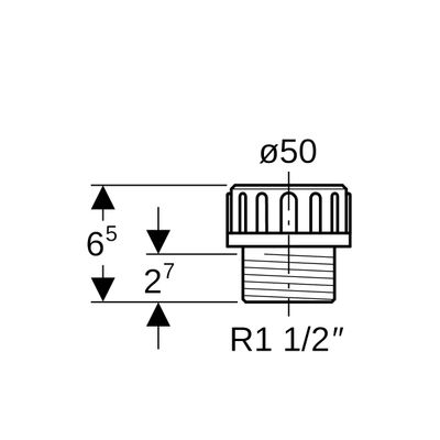 Geberit PE Übergangsstutzen, mit Aussengewinde und Qütschverschraubung d50 R1 1/2, 65 mm, Farbe schwarz Bild 3
