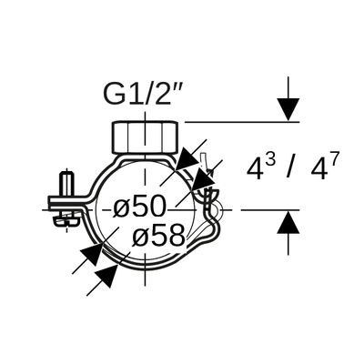 Geberit Rohrschelle PE-HD 50 mm verzinkt mit Muffe 1/2", Farbe silber Bild 3