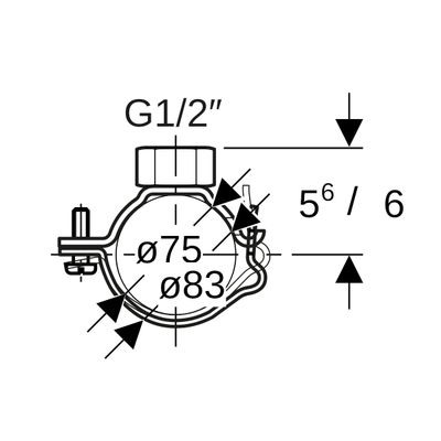 Geberit Rohrschelle PE-HD 75 mm verzinkt mit Muffe 1/2", Farbe silber Bild 3