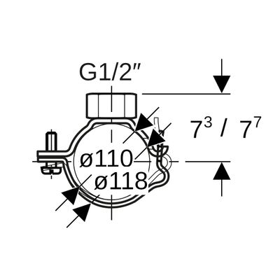 Geberit Rohrschelle PE-HD 110 mm verzinkt mit Muffe 1/2", Farbe silber Bild 3