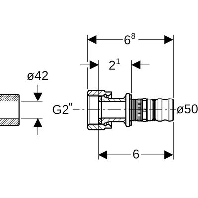 Geberit Übergang, mit Überwurfmutter 2" x 50 mm, 68 mm Bild 3