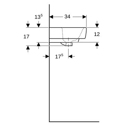 Geberit Handwaschbecken, unterbaufaehig,450 x 340 mm, HL, mit ÜL, weiss, 170 x 450 x 340 mm, Farbe weiß Bild 3