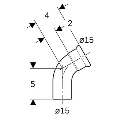 Geberit Mapress Edelstahl Bogen 60Gr d15, mit Einschubende, Farbe silberfarben Bild 3