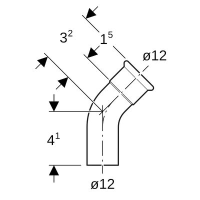 Geberit Mapress C-Stahl Bogen 45Gr, mit Einschubende d12, Farbe grau Bild 3