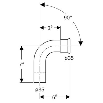 Geberit Mapress Kupfer Pressfitting-Bogen für Gas 35 mm 90 Grad, mit Einschubende, Farbe kupfer Bild 3