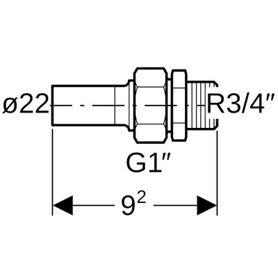 Geberit Mapress Edelstahl Übergangsverschraubte, mit AG und Einschubende d22-R3 / 4, 92 mm, Farbe silberfarben Bild 3