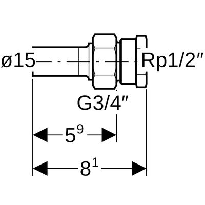 Geberit Mapress Edelstahl Übergangsverschraubte, mit IG und Einschubende d15-Rp1 / 2, 81 mm, Farbe silberfarben Bild 3
