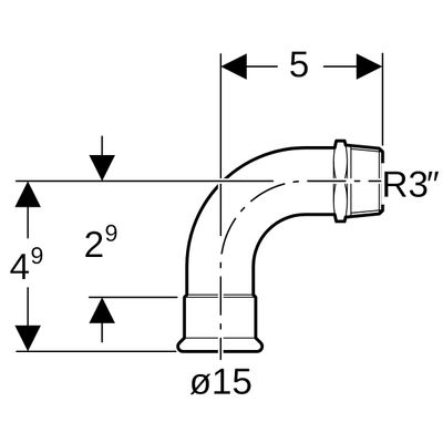 Geberit Mapress Edelstahl Übergangsbogen 90Gr, mit AG d15-R3 / 8, Farbe silberfarben Bild 3