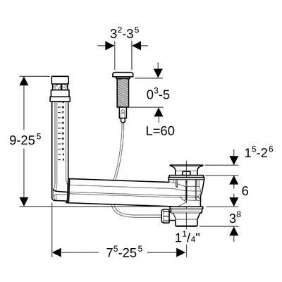 Geberit Clou Waschbeckenanschluss, mit integr. Überlauf Kabelzug und Drehgriff, 32 mm Bild 3