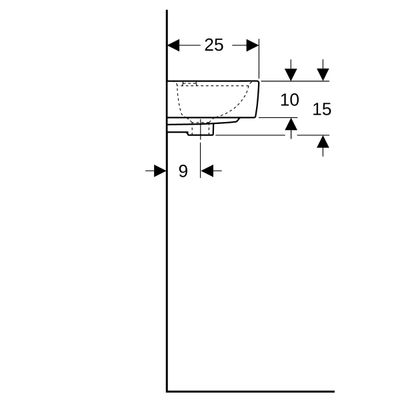 Geberit Handwaschbecken, unterbaufaehig,400 x 250 mm, HL rechts, mit ÜL, weiss, Tect, 150 x 400 x 250 mm, Farbe weiß Bild 3