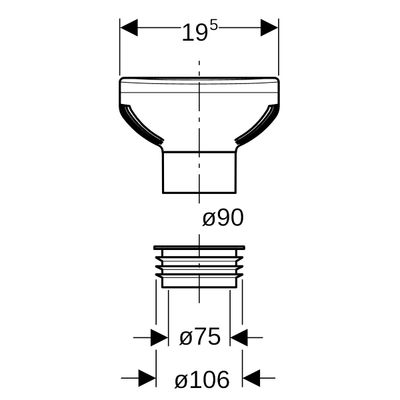 Geberit Belüftungsvent. BON-AIR GRB90, mit Manschette, für d75 / 110 PP, d75 PE, 141 mm, Farbe schwarz Bild 2
