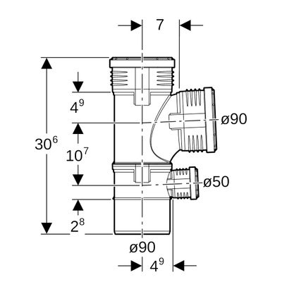 Geberit Kombibogenabzweig x 90 x 50 87,5 Grad, DN 90, Farbe schwarz Bild 3