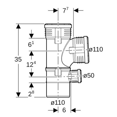 Geberit Kombibogenabzweig x 100 x 50 87,5 Grad, DN 100, Farbe schwarz Bild 3