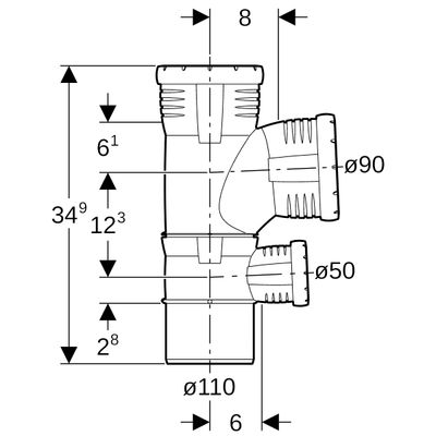 Geberit Kombibogenabzweig x 90 x 50 87,5 Grad, DN 100, Farbe schwarz Bild 3