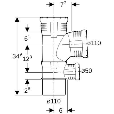 Geberit Kombibogenabzweig x 100 x 50 87,5 Grad, DN 100, Farbe schwarz Bild 3