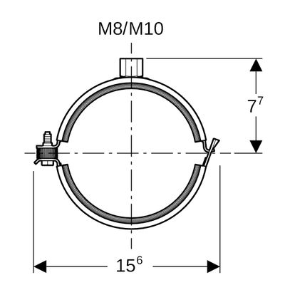 Geberit Rohrschelle gedaemmt, mit Gewindemuffe M8 / M10, DN 100, Farbe Zink Bild 2