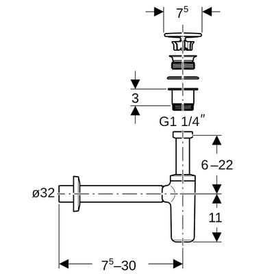 Geberit Waschbeckenablauf, mit Siphon, Ventilab. und Manschette, weiss, DN 32 / 40, Farbe weiß Bild 4