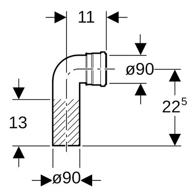 Geberit PE Anschlussbogen 90Gr, für Wand-WC d90 / 90, Farbe schwarz Bild 3
