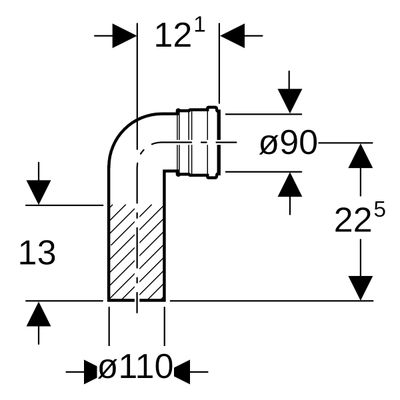 Geberit PE Anschlussbogen 90Gr, für Wand-WC d110 / 90, Farbe schwarz Bild 3