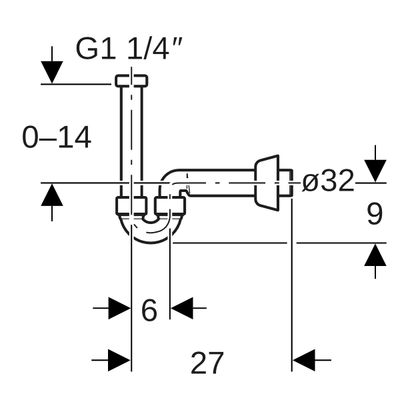 Geberit Waschtisch Röhrensifon 1 1/, 4" x 32 mm mit Anschlussrohr u.Ros.weiss, DN 32, Farbe weiß Bild 5