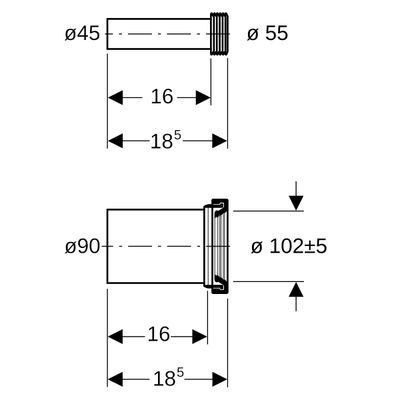 Geberit Anschlussset, für Wand-WC, L 18,5 cm, mit Deckkappen d90 d1=45, 185 mm Bild 3