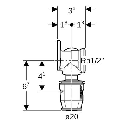 Geberit Messing Eckanschlusswinkel 20 mm x 1/2" IG x 20 mm 90Grad, Material Messing Bild 3