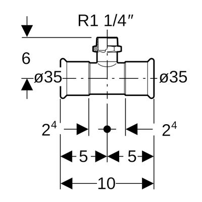 Geberit Mapress Edelstahl T-Stück, mit AG d35-R1 1/4-35, Farbe silberfarben Bild 3