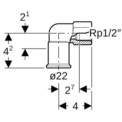Geberit Mapress C-Stahl Übergangswinkel 90Gr, mit IG d22-Rp1 / 2, Farbe grau Bild 3
