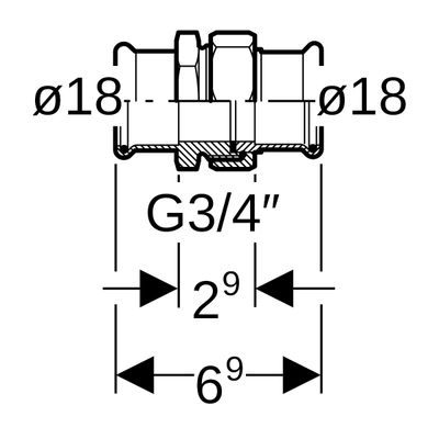 Geberit Mapress Edelstahl Verschraubung, mit Überwurfmutter aus ESt d18, 69 mm, Farbe silberfarben Bild 3