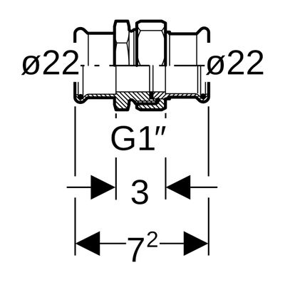 Geberit Mapress Edelstahl Verschraubung, mit Überwurfmutter aus ESt d22, 72 mm, Farbe silberfarben Bild 3