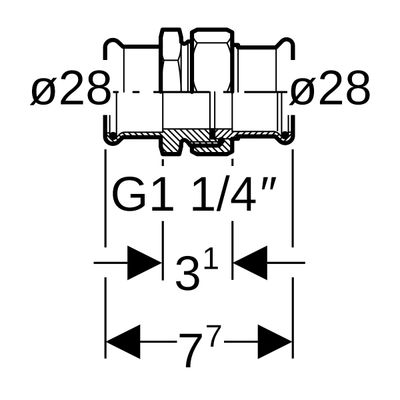 Geberit Mapress Edelstahl Verschraubung, mit Überwurfmutter aus ESt d28, 77 mm, Farbe silberfarben Bild 3