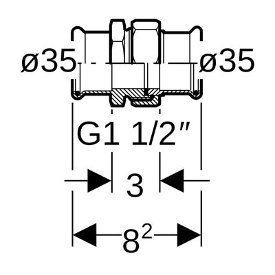 Geberit Mapress Edelstahl Verschraubung, mit Überwurfmutter aus ESt d35, 82 mm, Farbe silberfarben Bild 3