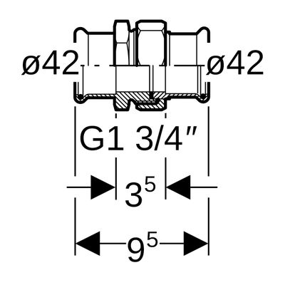 Geberit Mapress Edelstahl Verschraubung, mit Überwurfmutter aus ESt d42, 95 mm, Farbe silberfarben Bild 3