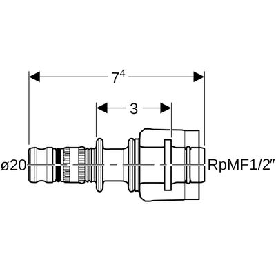 Geberit Übergang, mit MasterFix 20 mm x MF20, (PVDF), 74 mm Bild 3