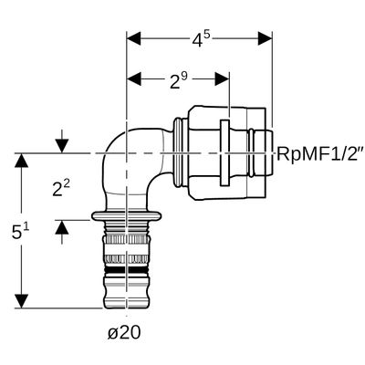 Geberit Übergangswinkel 90 Grad, mit MasterFix 20 mm x MF20, (PVDF) Bild 3