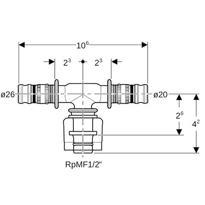 Geberit Übergangs-T-Stück, mit MasterFix 26 mm x MF, Rotguss, 20 x 20 mm Bild 3