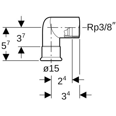Geberit Mapress Edelstahl Übergangswinkel 90Gr, mit IG d15-Rp3 / 8, Farbe silberfarben Bild 3