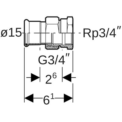 Geberit Mapress Edelstahl Übergangsverschraubte, mit IG ÜM aus ESt d15-Rp3 / 4, 61 mm, Farbe silberfarben Bild 3