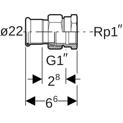 Geberit Mapress Edelstahl Übergangsverschraubte, mit IG ÜM aus ESt d22-Rp1, 66 mm, Farbe silberfarben Bild 3
