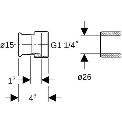 Geberit Mapress Edelstahl Übergang, mit Überwurfmutter d15-G1 1/4, 43 mm, Farbe silberfarben Bild 3