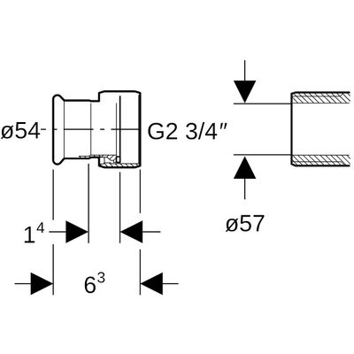 Geberit Mapress C-Stahl Übergang, mit Überwurfmutter d54-G2 3/4, Farbe grau Bild 3