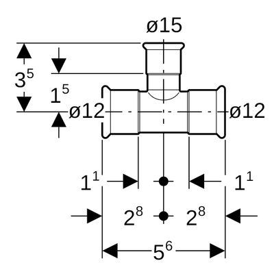 Geberit Mapress C-Stahl T-Stück reduziert d12-15-12, Farbe grau Bild 3