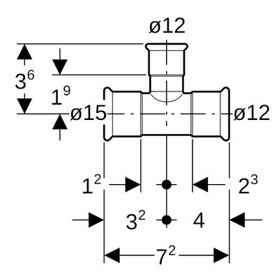 Geberit Mapress C-Stahl T-Stück reduziert d15-12-12, Farbe grau Bild 3