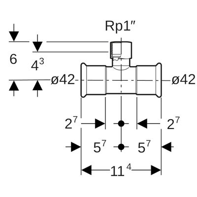 Geberit Mapress Edelstahl T-Stück, mit IG d42-Rp1-42, Farbe silberfarben Bild 3