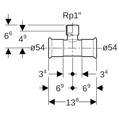 Geberit Mapress Edelstahl T-Stück, mit IG d54-Rp1-54, Farbe silberfarben Bild 3