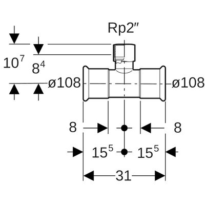 Geberit Mapress Edelstahl T-Stück, mit IG (Gas) d108-Rp2-108, Farbe silberfarben Bild 3