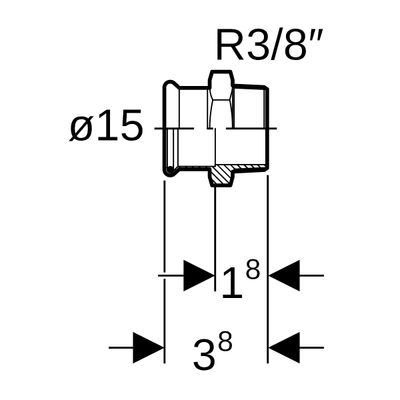 Geberit Mapress Edelstahl Übergang, mit AG d15-R3 / 8, 38 mm, Farbe silberfarben Bild 3